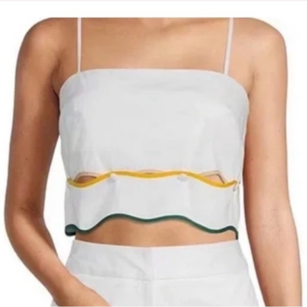 ANTONIO MELANI White Crop Top with Yellow and Green Scalloped Trim